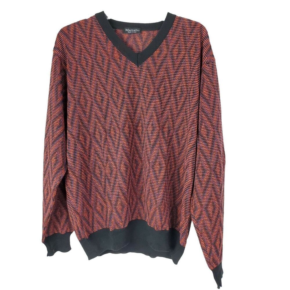 Vintage 90s Marcelo Italy Mens Sweater L Multicolor Knit Cotton Blend LS